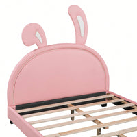 Elegant White Upholstered Leather Platform Bed With Rabbit Accent