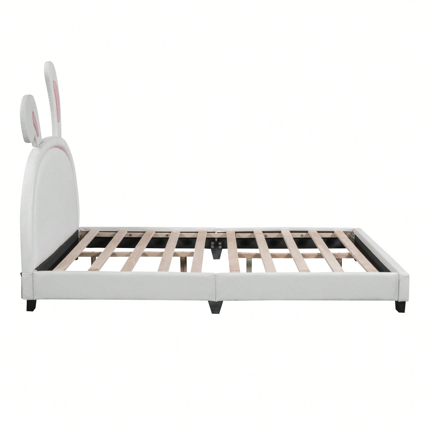 Elegant White Upholstered Leather Platform Bed With Rabbit Accent