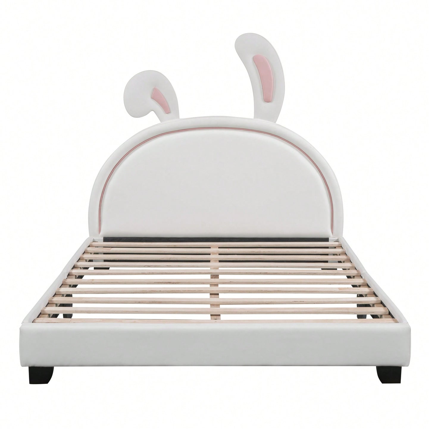 Elegant White Upholstered Leather Platform Bed With Rabbit Accent