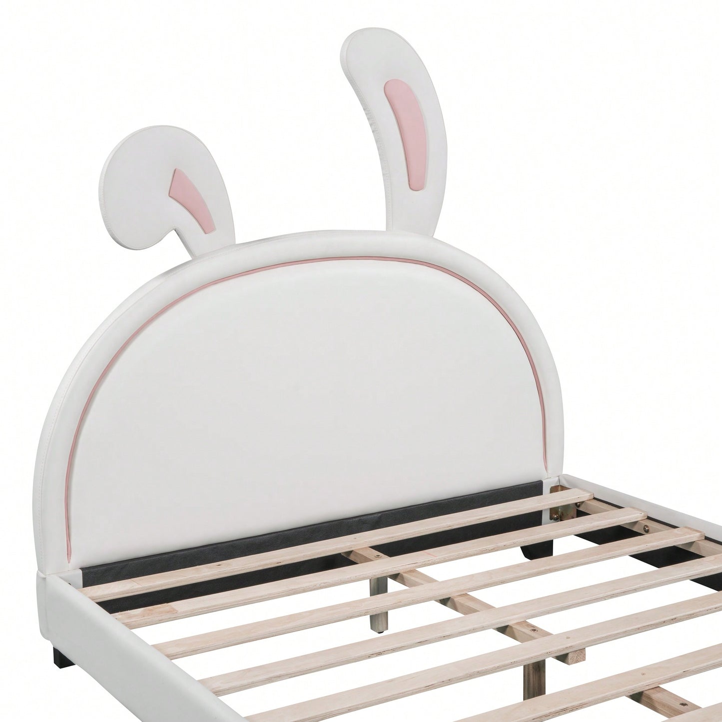 Elegant White Upholstered Leather Platform Bed With Rabbit Accent