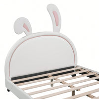 Elegant White Upholstered Leather Platform Bed With Rabbit Accent