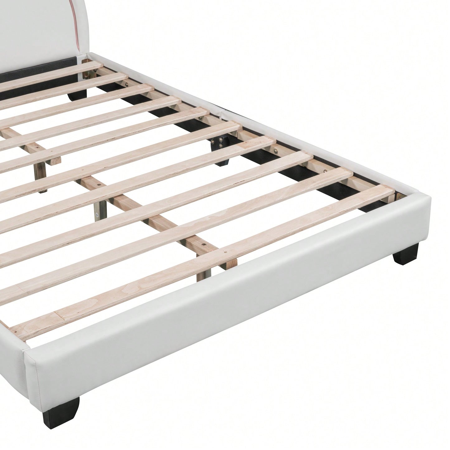 Elegant White Upholstered Leather Platform Bed With Rabbit Accent