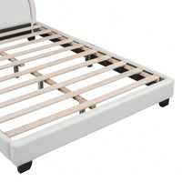 Elegant White Upholstered Leather Platform Bed With Rabbit Accent