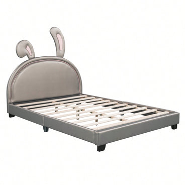 Elegant White Upholstered Leather Platform Bed With Rabbit Accent