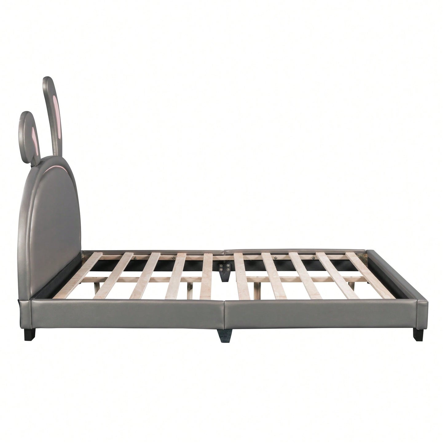 Elegant White Upholstered Leather Platform Bed With Rabbit Accent