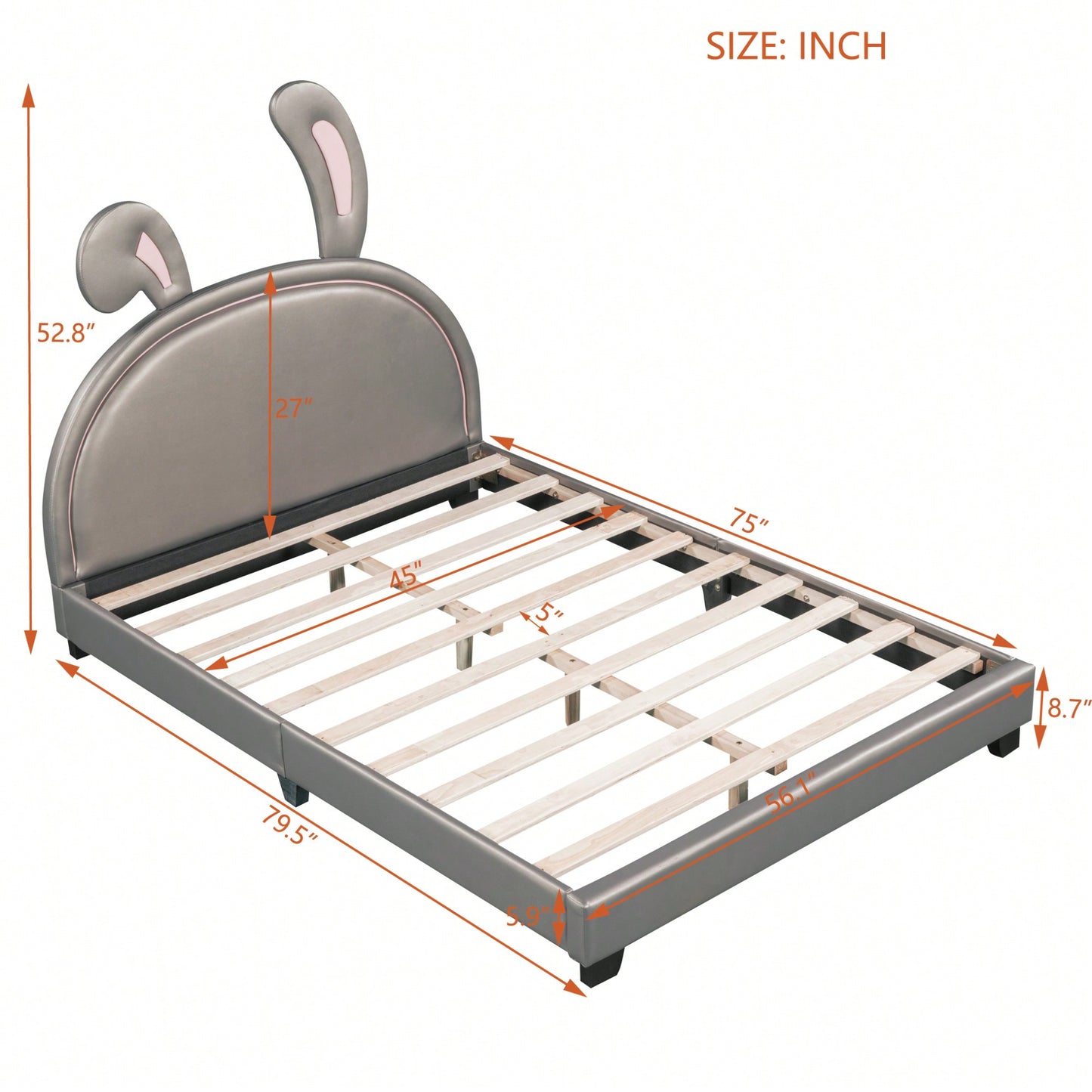 Elegant White Upholstered Leather Platform Bed With Rabbit Accent