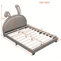 Elegant White Upholstered Leather Platform Bed With Rabbit Accent