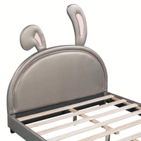 Elegant White Upholstered Leather Platform Bed With Rabbit Accent