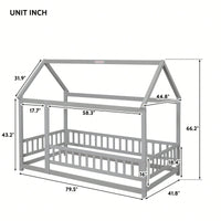 Twin Size Wooden House Bed Frame With Roof And Fence Guardrails In White