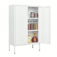 Versatile 2-Door Steel Storage Cabinet For Living Rooms Kitchens Bedrooms Garage And Office With 2 Movable Partitions