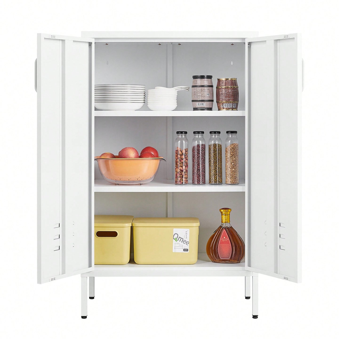 Versatile 2-Door Steel Storage Cabinet For Living Rooms Kitchens Bedrooms Garage And Office With 2 Movable Partitions