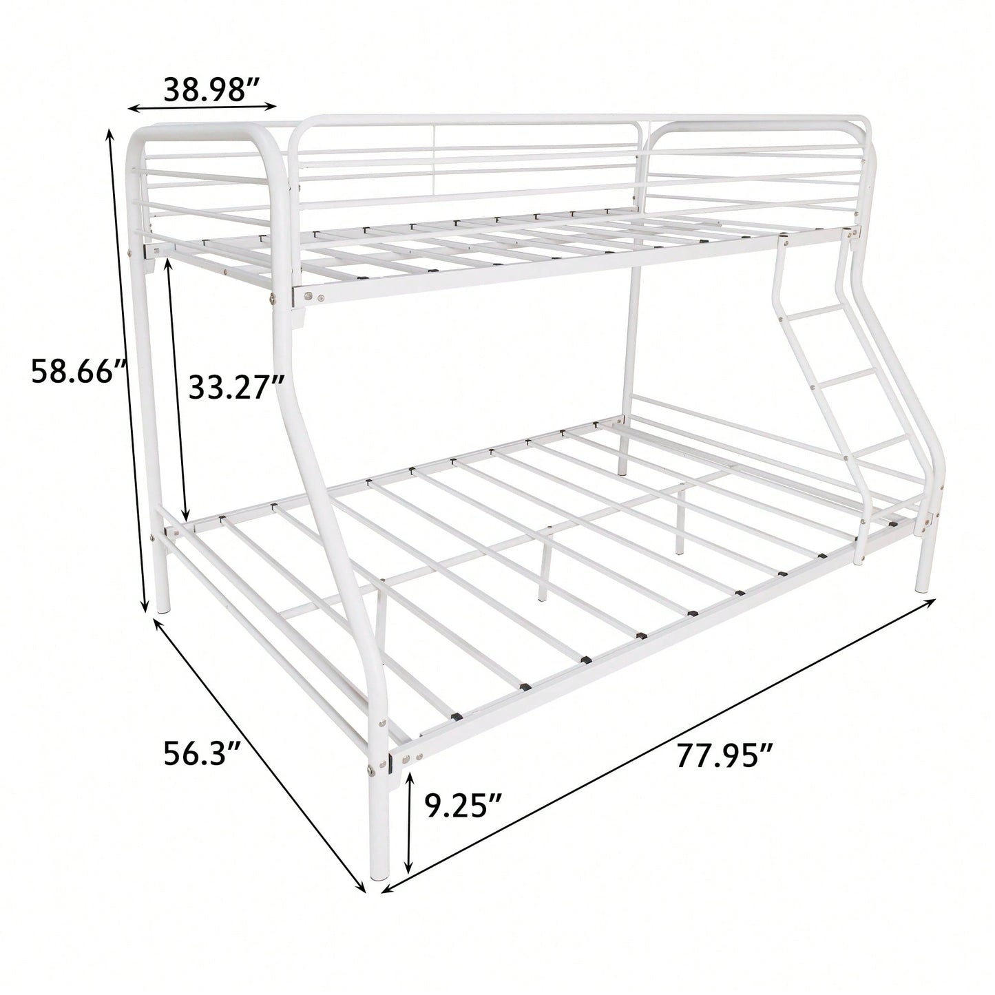 Sturdy Twin Over Full Metal Bunk Bed With Enhanced Guardrail Easy Assembly White Finish