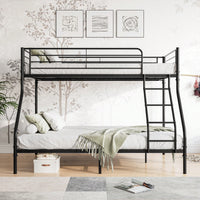 Sturdy Twin-Over-Full Metal Bunk Bed With Enhanced Guardrail For Safety Easy Assembly Black Finish