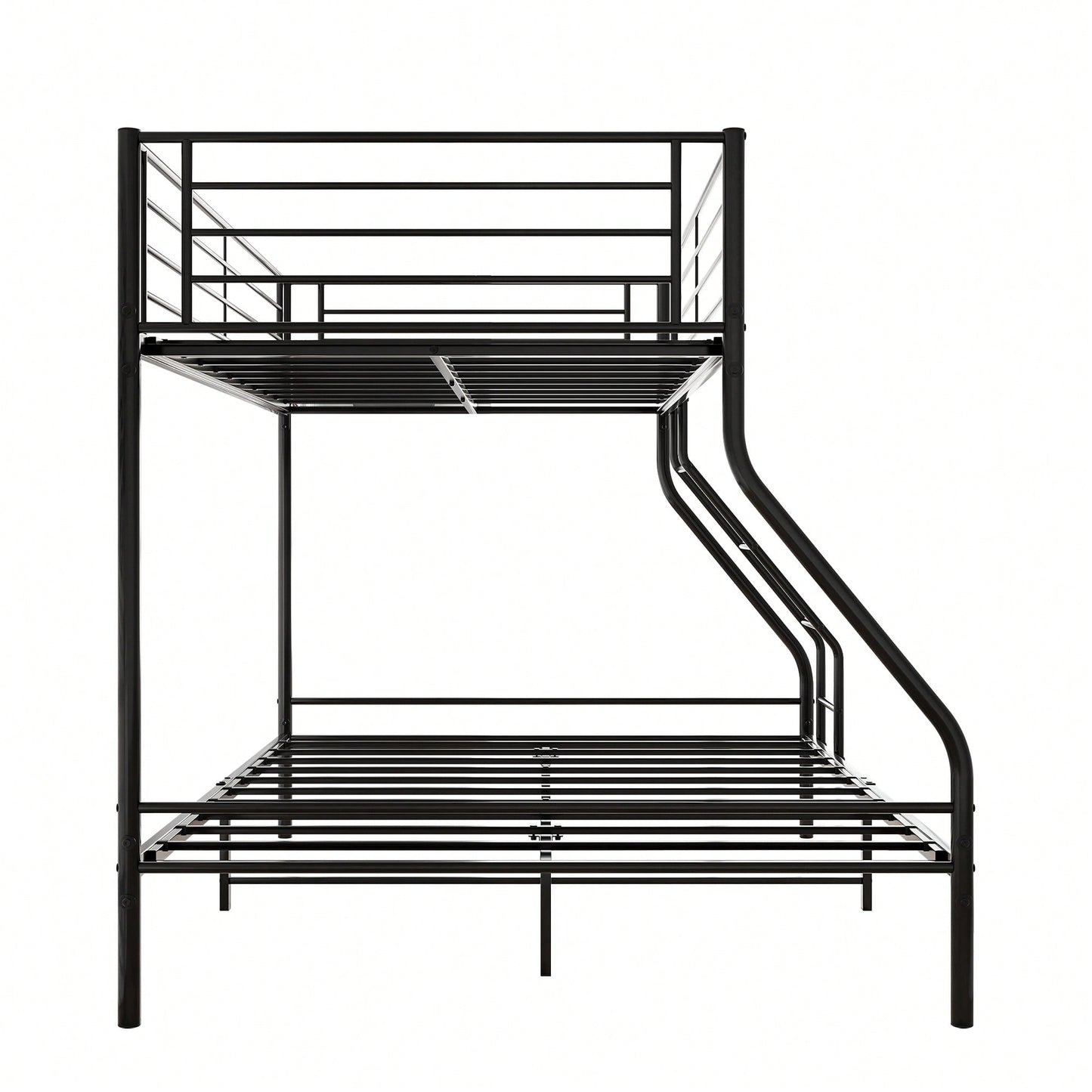 Sturdy Twin-Over-Full Metal Bunk Bed With Enhanced Guardrail For Safety Easy Assembly Black Finish