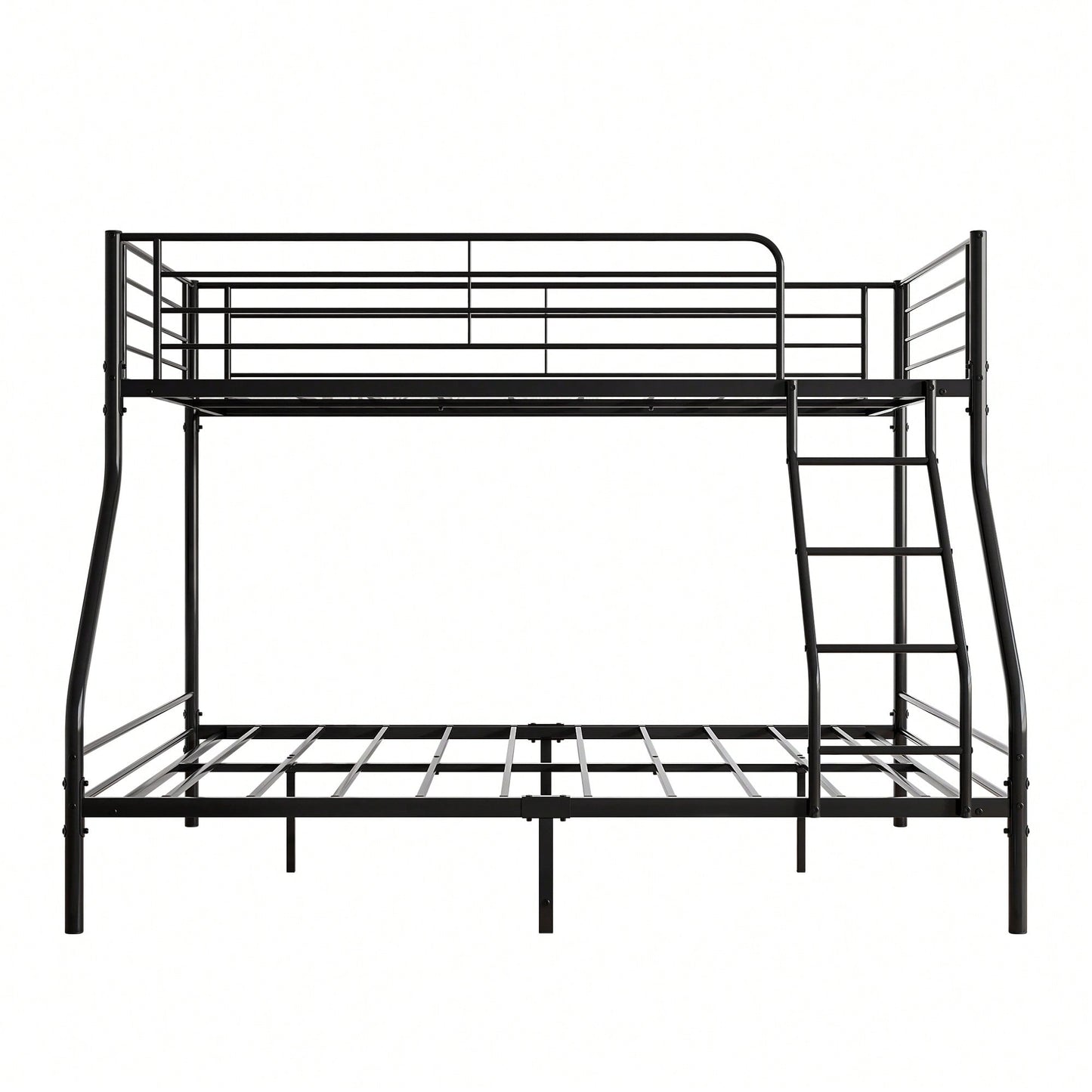 Sturdy Twin-Over-Full Metal Bunk Bed With Enhanced Guardrail For Safety Easy Assembly Black Finish
