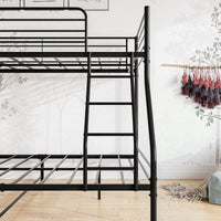 Sturdy Twin-Over-Full Metal Bunk Bed With Enhanced Guardrail For Safety Easy Assembly Black Finish