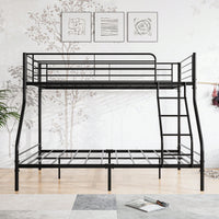 Sturdy Twin-Over-Full Metal Bunk Bed With Enhanced Guardrail For Safety Easy Assembly Black Finish