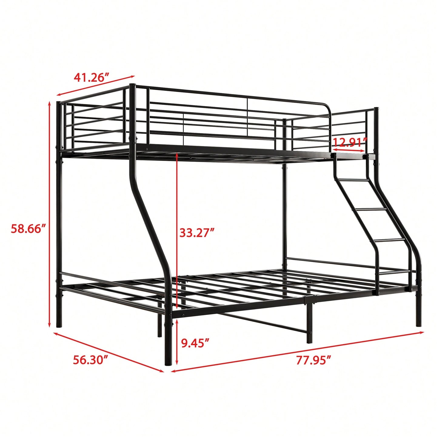 Sturdy Twin-Over-Full Metal Bunk Bed With Enhanced Guardrail For Safety Easy Assembly Black Finish