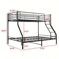 Sturdy Twin-Over-Full Metal Bunk Bed With Enhanced Guardrail For Safety Easy Assembly Black Finish