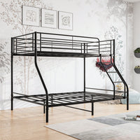 Sturdy Twin-Over-Full Metal Bunk Bed With Enhanced Guardrail For Safety Easy Assembly Black Finish