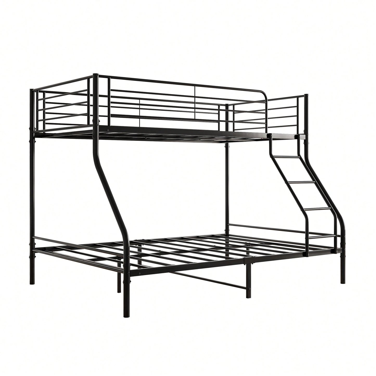 Sturdy Twin-Over-Full Metal Bunk Bed With Enhanced Guardrail For Safety Easy Assembly Black Finish
