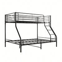 Sturdy Twin-Over-Full Metal Bunk Bed With Enhanced Guardrail For Safety Easy Assembly Black Finish