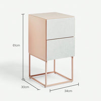 Tempered Glass And Marble Stone Double Drawer Nightstand For Bedroom And Living Room