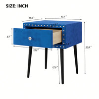 Elegant Blue Velvet Modern Nightstands Set Of 2 With Drawer And Crystal Handle - Stylish Storage For Bedroom