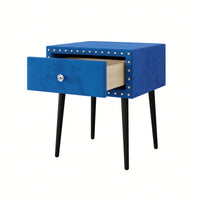 Elegant Blue Velvet Modern Nightstands Set Of 2 With Drawer And Crystal Handle - Stylish Storage For Bedroom