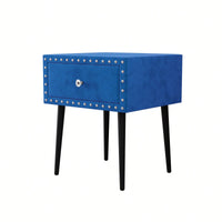 Elegant Blue Velvet Modern Nightstands Set Of 2 With Drawer And Crystal Handle - Stylish Storage For Bedroom