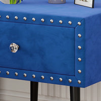 Elegant Blue Velvet Modern Nightstands Set Of 2 With Drawer And Crystal Handle - Stylish Storage For Bedroom