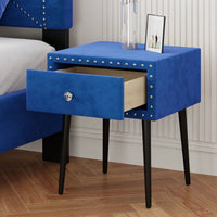 Elegant Blue Velvet Modern Nightstands Set Of 2 With Drawer And Crystal Handle - Stylish Storage For Bedroom