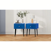 Elegant Blue Velvet Modern Nightstands Set Of 2 With Drawer And Crystal Handle - Stylish Storage For Bedroom