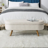 Beige Ottoman Storage Bench With Rubber Wood Legs 43.5x16x16 Stylish And Functional Home Furniture