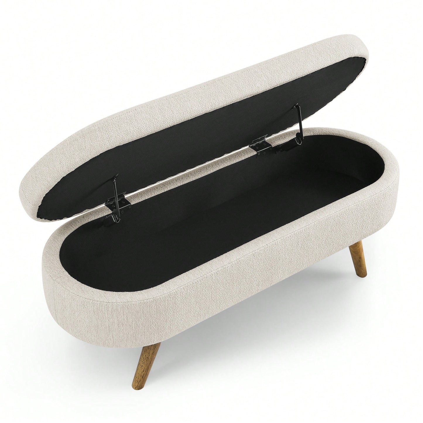 Beige Ottoman Storage Bench With Rubber Wood Legs 43.5x16x16 Stylish And Functional Home Furniture