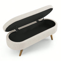 Beige Ottoman Storage Bench With Rubber Wood Legs 43.5x16x16 Stylish And Functional Home Furniture