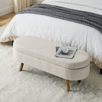Beige Ottoman Storage Bench With Rubber Wood Legs 43.5x16x16 Stylish And Functional Home Furniture