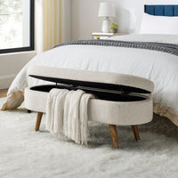 Beige Ottoman Storage Bench With Rubber Wood Legs 43.5x16x16 Stylish And Functional Home Furniture