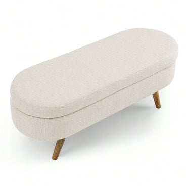 Beige Ottoman Storage Bench With Rubber Wood Legs 43.5x16x16 Stylish And Functional Home Furniture