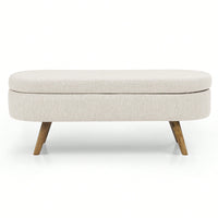 Beige Ottoman Storage Bench With Rubber Wood Legs 43.5x16x16 Stylish And Functional Home Furniture