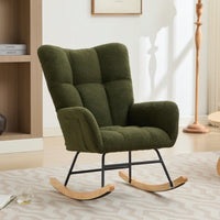 Upholstered Glider Rocking Chair With High Backrest And Solid Wood Legs For Nursery Bedroom Living Room In Dark Green