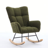 Upholstered Glider Rocking Chair With High Backrest And Solid Wood Legs For Nursery Bedroom Living Room In Dark Green