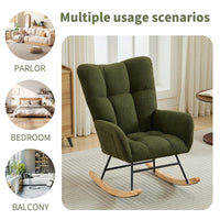 Upholstered Glider Rocking Chair With High Backrest And Solid Wood Legs For Nursery Bedroom Living Room In Dark Green