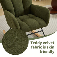 Upholstered Glider Rocking Chair With High Backrest And Solid Wood Legs For Nursery Bedroom Living Room In Dark Green