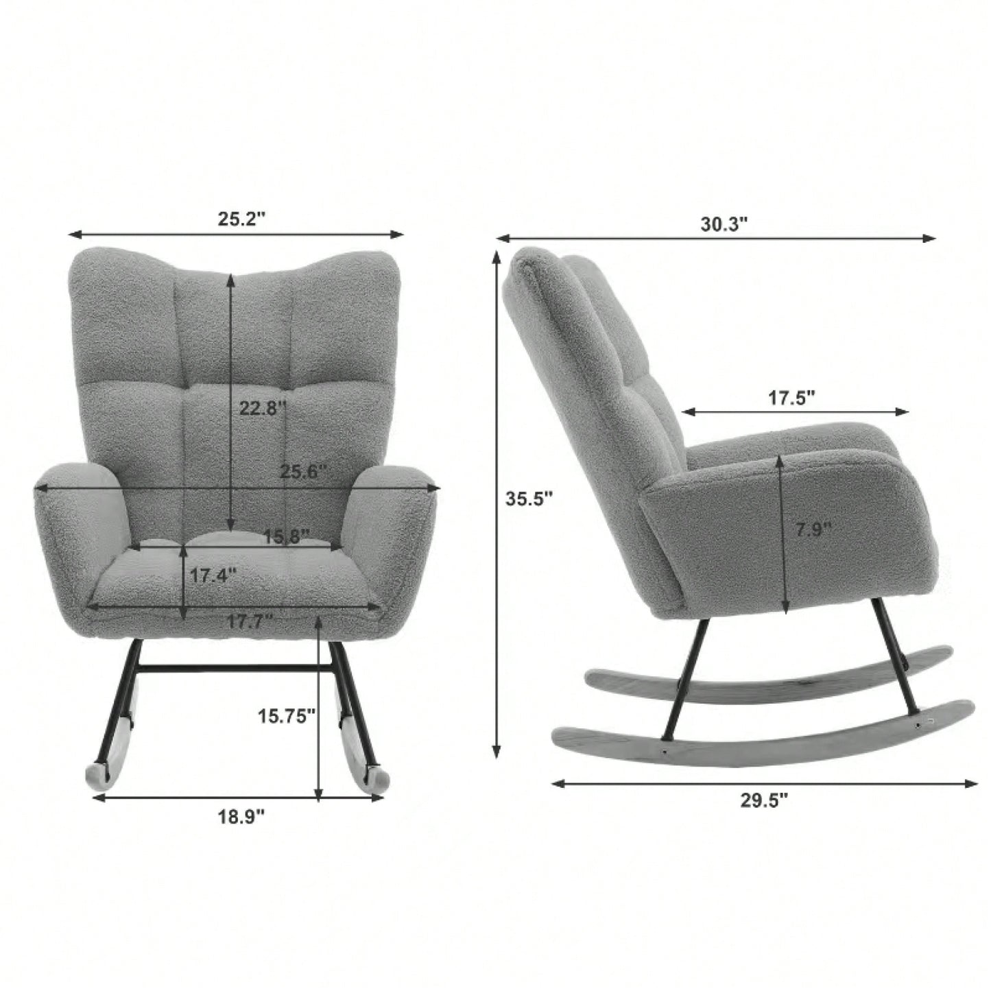 Upholstered Glider Rocking Chair With High Backrest And Solid Wood Legs For Nursery Bedroom Living Room In Dark Green