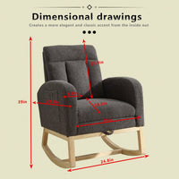Contemporary Gray Teddy Accent Rocking Chair with Solid Wood Legs Adjustable Footrest Cozy Armchair for Living Room