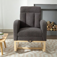 Contemporary Gray Teddy Accent Rocking Chair with Solid Wood Legs Adjustable Footrest Cozy Armchair for Living Room