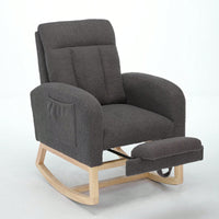 Contemporary Gray Teddy Accent Rocking Chair with Solid Wood Legs Adjustable Footrest Cozy Armchair for Living Room