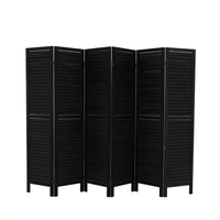 6 Panel Folding Room Divider Privacy Screen 5.6Ft Tall Freestanding Louvered Wood Divider For Home Office Restaurant Bedroom Black