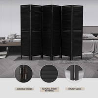 6 Panel Folding Room Divider Privacy Screen 5.6Ft Tall Freestanding Louvered Wood Divider For Home Office Restaurant Bedroom Black